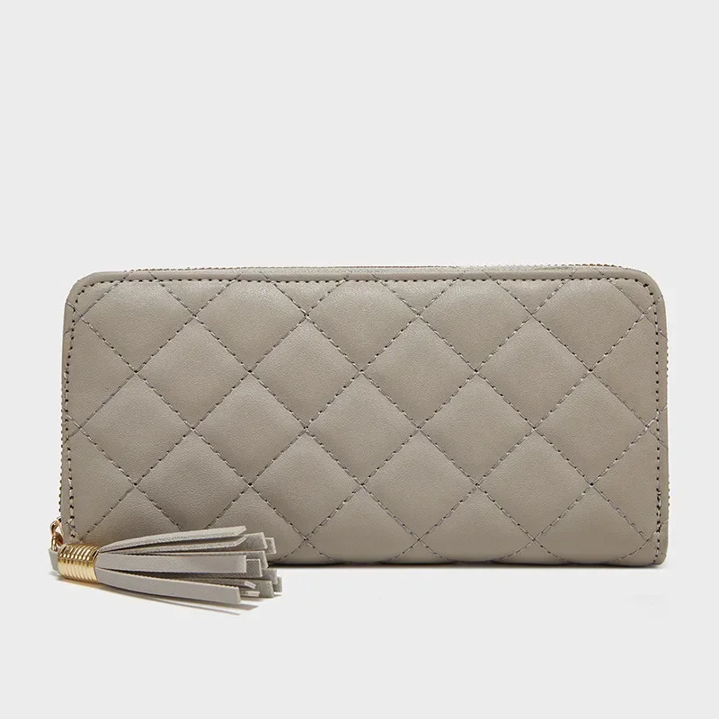 New Fashion Long Embroidered Diamond Grid Wallet with Simple and High-quality Design