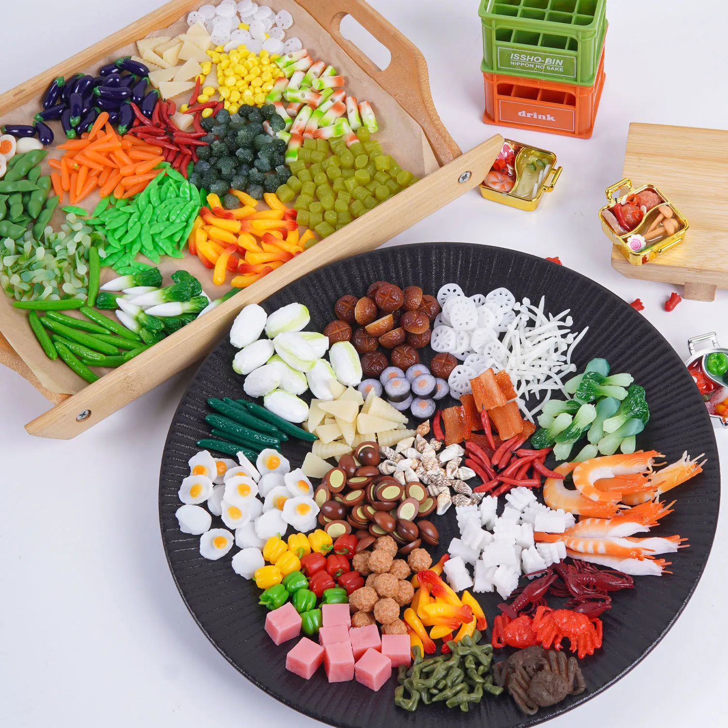 10pcs Mini Fake Food Set Hot Pot Ingredients Crawfish Meatball Fried Egg Model Dollhouse DIY Doll Accessories Desktop Decor