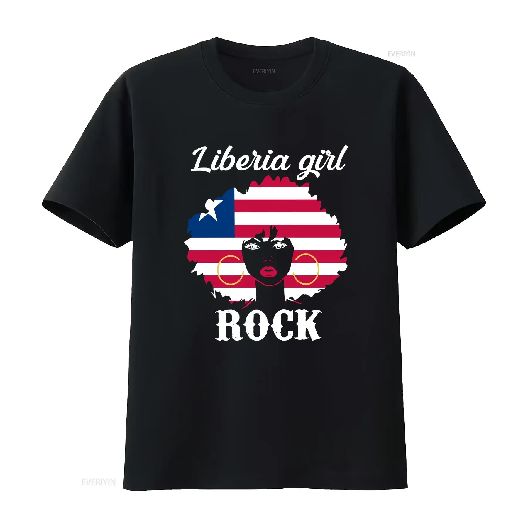 Liberia Flag Girl Rock T shirt Liberian women attitude vintage Washed Breathable Top For Everyday Wear Unisex Casual