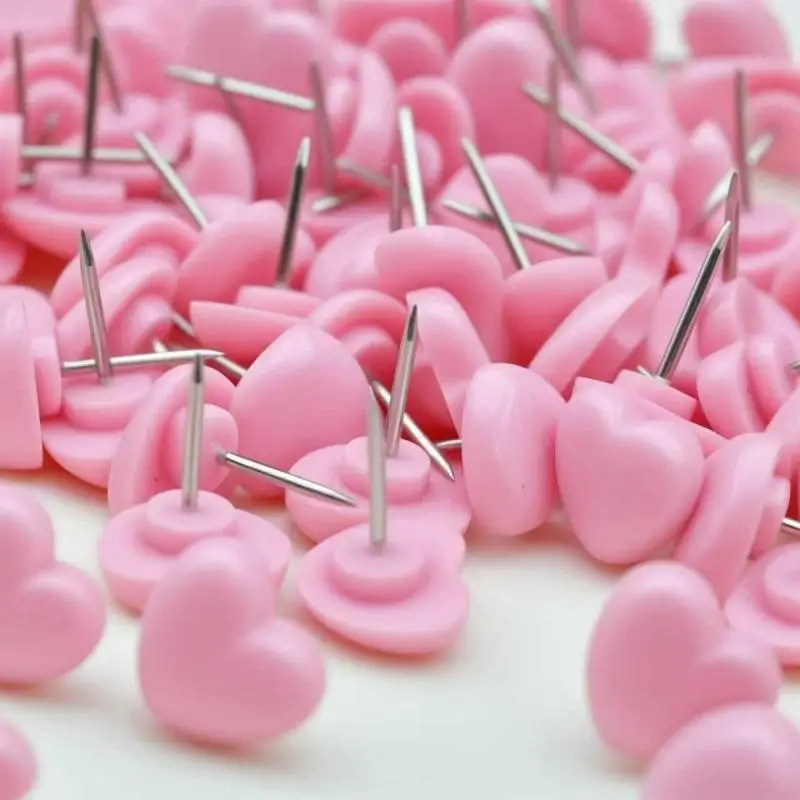 [YU]Heart Shape 50 Pack Plastic High Quality Cork Board Safety Colored Thumbtacks Pushpins Office School Accessories Supplies