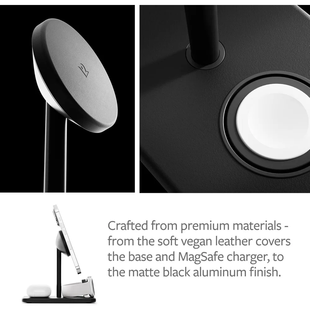 محطة شحن لاسلكية أنيقة لأجهزة iPhone وAirPods وApple Watch مع محول طاقة أمريكي