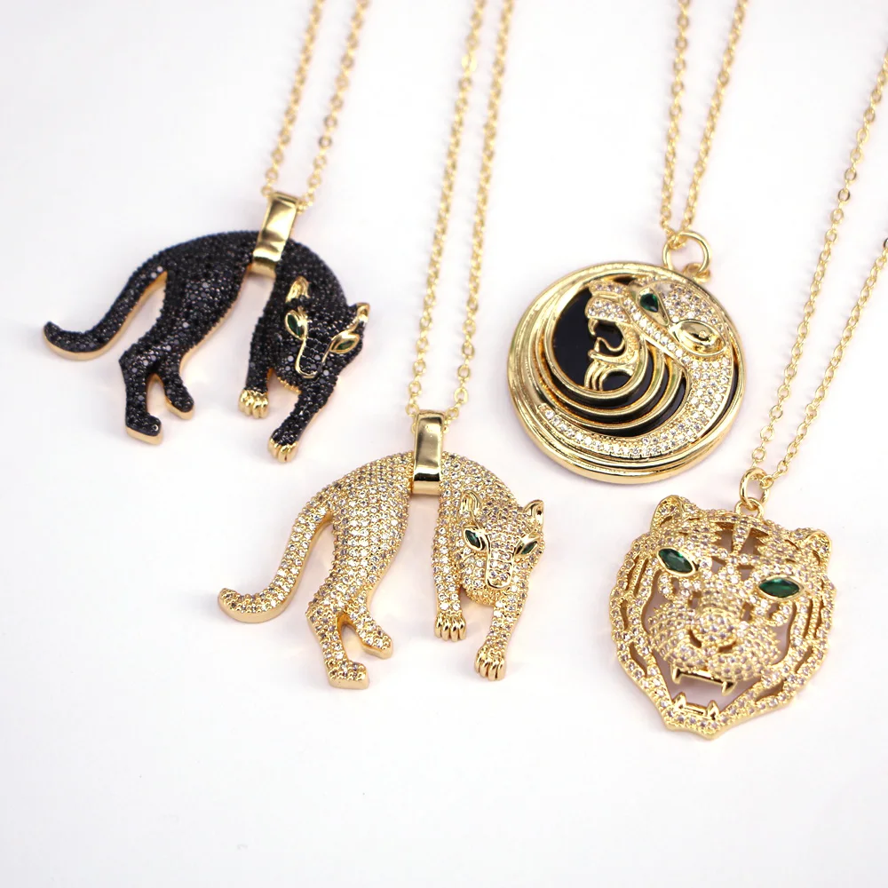 5PCS, 2022 New Fashion Gold Color Leopard Head Pendant Necklace For Women Men Luxury Cubic Zirconia Jewelry Female Gift