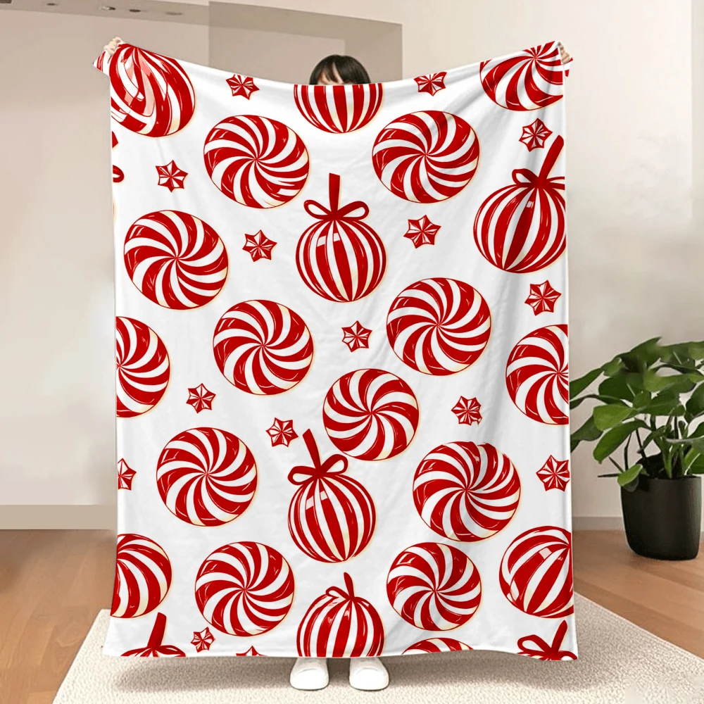 1PC Christmas Candy Print Blanket-Made of soft, fluffy flannel, perfect for a sofa, bed or lounge chair. Ideal for Christmas dec