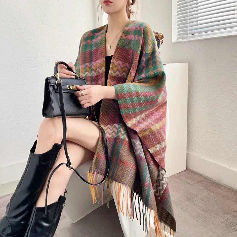 Sleeves cuffs shawls cardigan female spring winter tourism Europe and America ethnic Su split shawl cardigan capes female tops