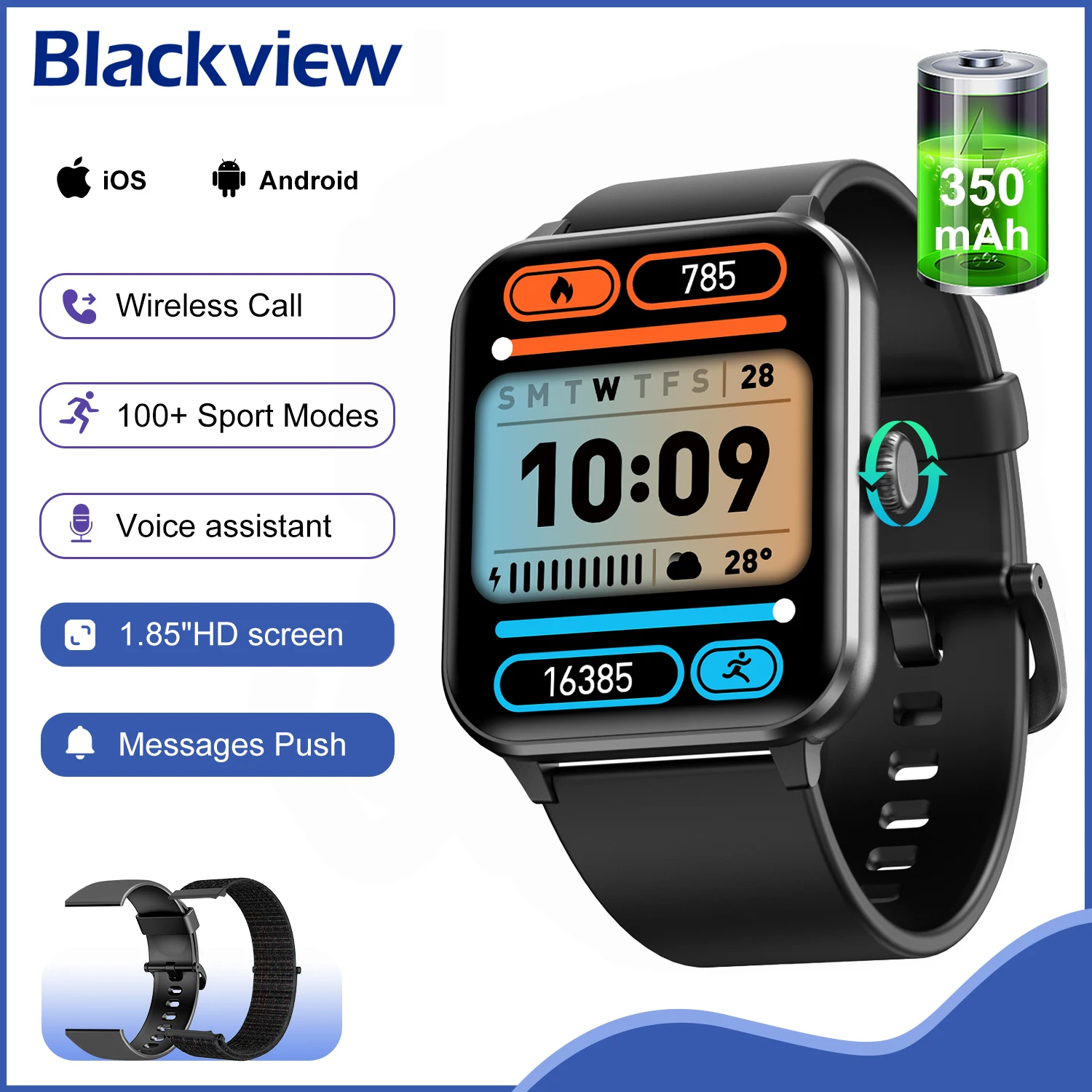 

Blackview R50 Smart Watch 1.85'' HD Screen Bluetooth Calling Men Watches with Voice Assistant Sleep Health Monitoring for Women