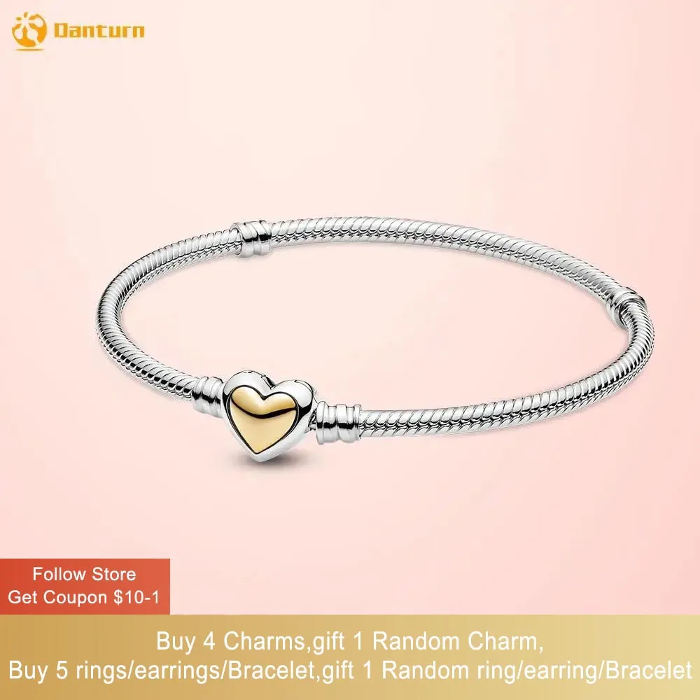 

Danturn 925 Sterling Silver Bracelets Domed Golden Heart Clasp Snake Chain Bracelet Women DIY Jewelry Making Girl Birthday Gifts