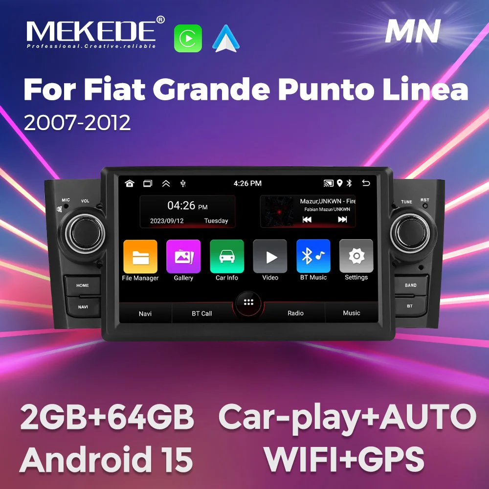 MEKEDE Android 15 64GB Carplay Car radio For Fiat Grande Punto Linea 2007-2012 GPS Navigation FM Audio 1 Din BT Stereo Head Unit