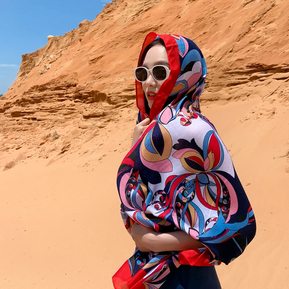 Mantle Beach Scarf Summer Ethnic Style Tourism Simulation Silk Scarf Sunscreen Cape Big Shawl Women's Beach Print Cloak Lady P9