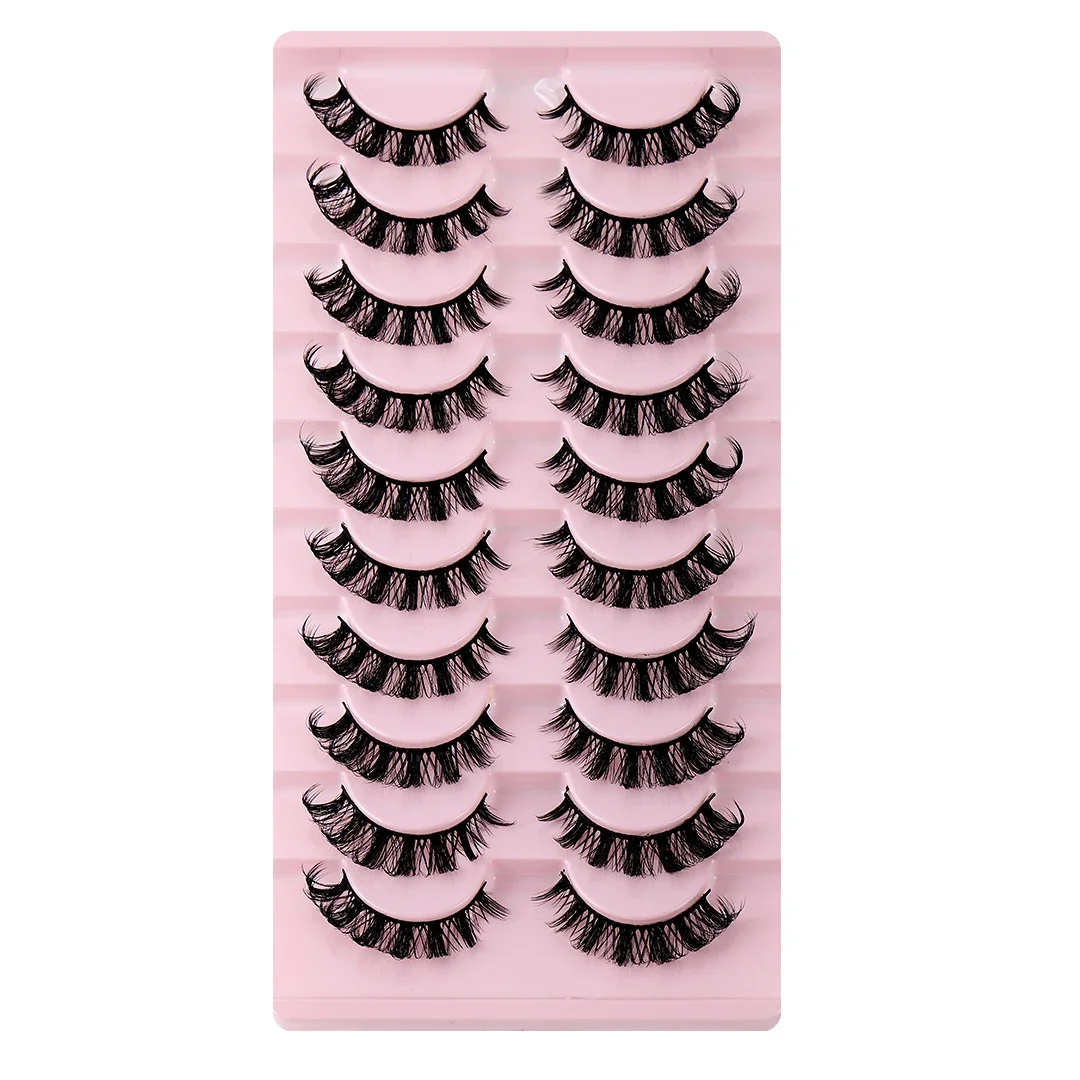 10 par Russian Strip Lashes D Curl Fake Lashes Natural Look Fluffy Volume Wispy Russian Lashes 3D Effect Fake Eyelashes