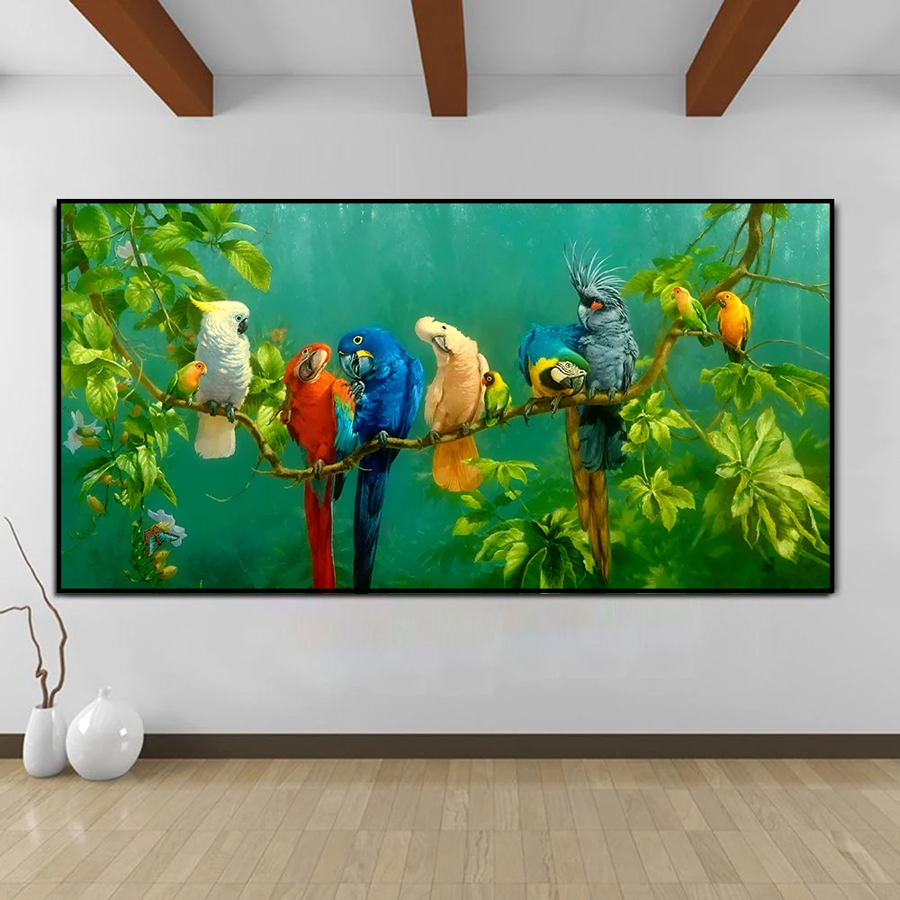 

Colorful Parrot Picture, Bird Wall Art Canvas Painting Print, Modern Animal Landscape Poster for Living Room, Bedroom Home Decor