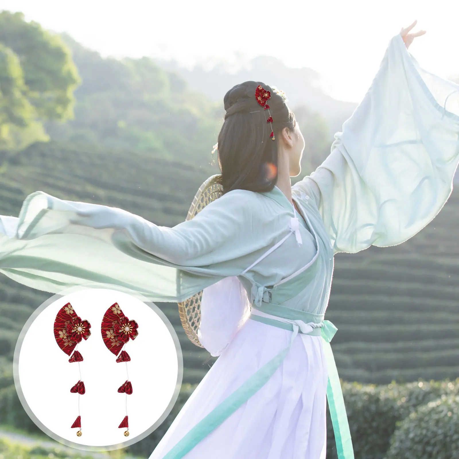 

1Pair Fans Shape Japanese Style Hairpin Fabric Barrette for Wedding Party Evening Hair Clip Women Hair Accessory