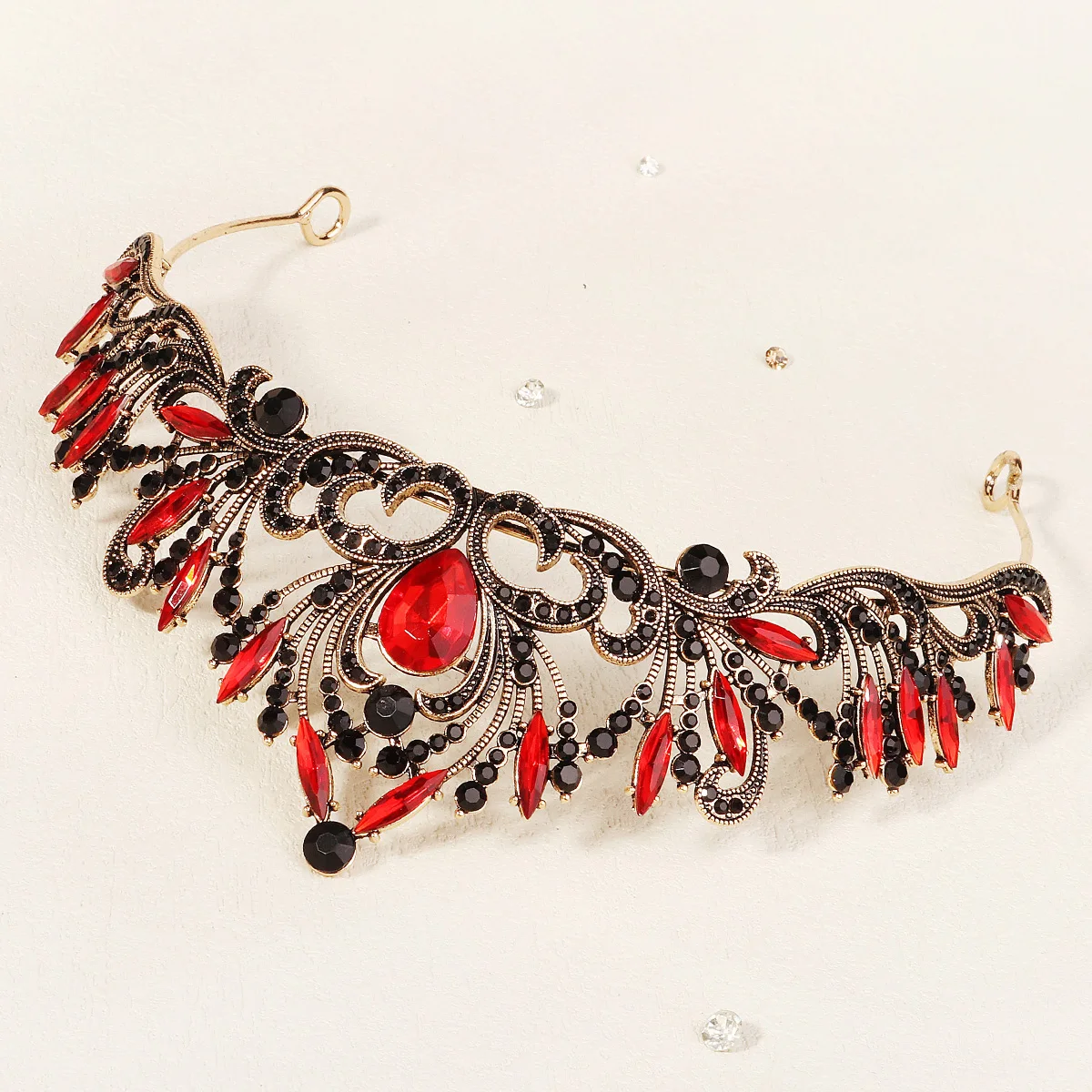 Halloween Vintage Prinzessin Königin Dunkle Krone Kopfbedeckung Kristall Tiara Für Frauen Rote Krone Haar Kleid Zubehör Schmuck – Detail 21