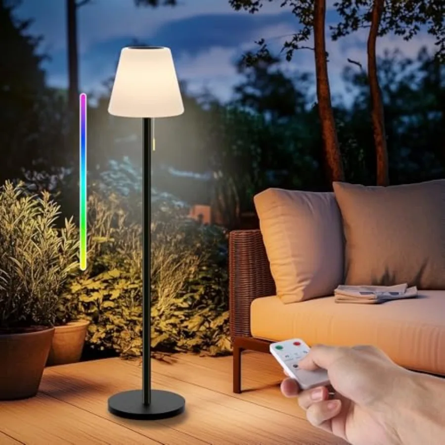 Outdoor Floor Lamp Solar Outdoor Lamps for Patio Waterproof Rechargeable Floor Lamp Cordless Dimmable Warm White+RGB LED Solar