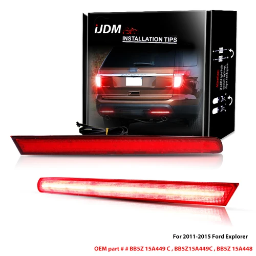 Luces reflectoras de parachoques LED rojas para coche iJDM para Ford Explorer 2011-2015 (pre-LCI), función como cola, luces antiniebla traseras, lámparas de freno de 12V