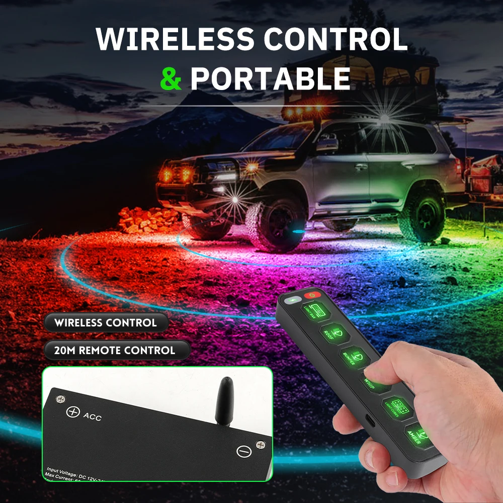 HAOLIDE 6 Control Panel Wireless Touch Control Multi-Function Electronic Relay RGB Click Flashing For Car offroad use 12V 24V