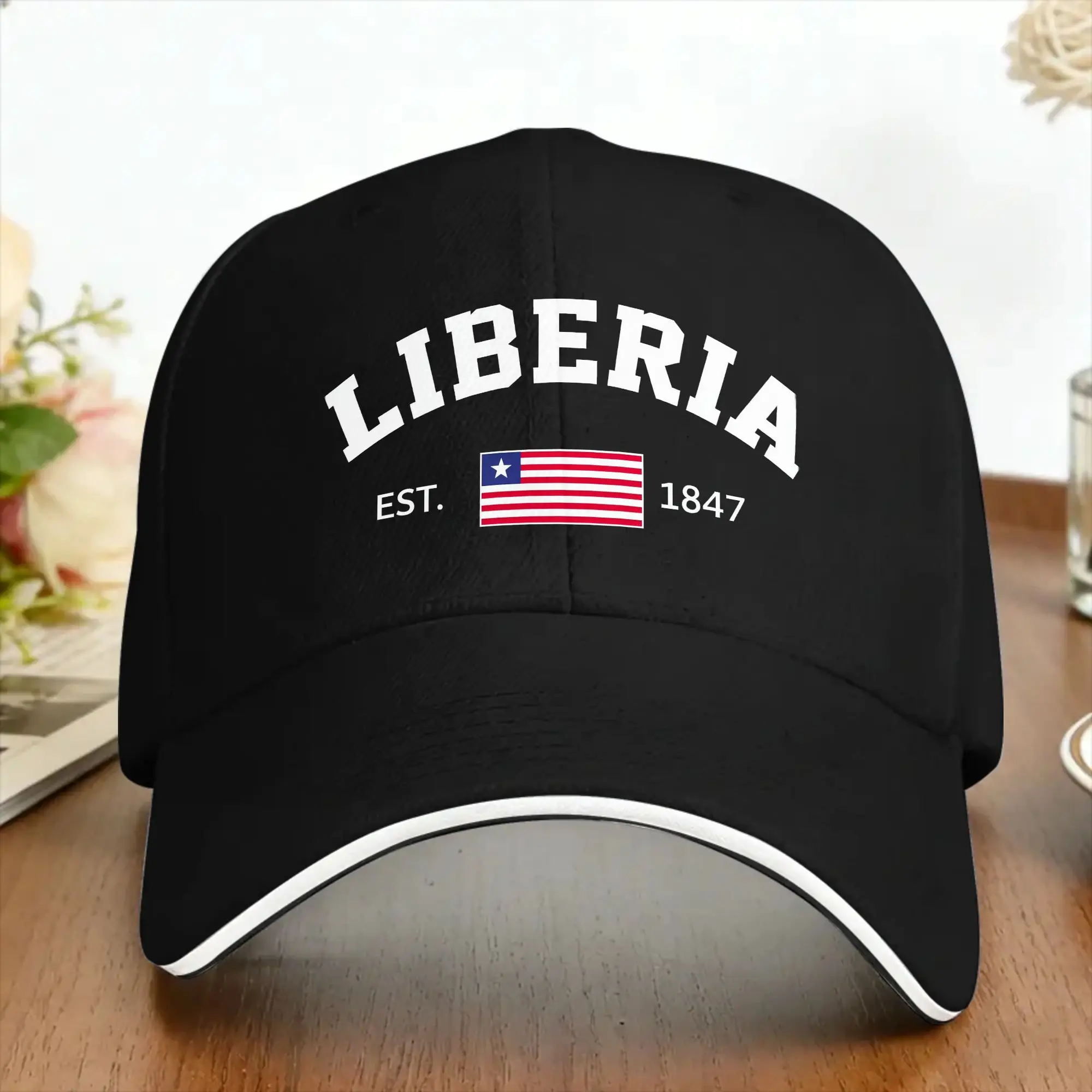 Sun Baseball Cap Liberia Liberian Flag   Design Trucker Hat High Quality Classic Hiking Fishing Snapback Cap