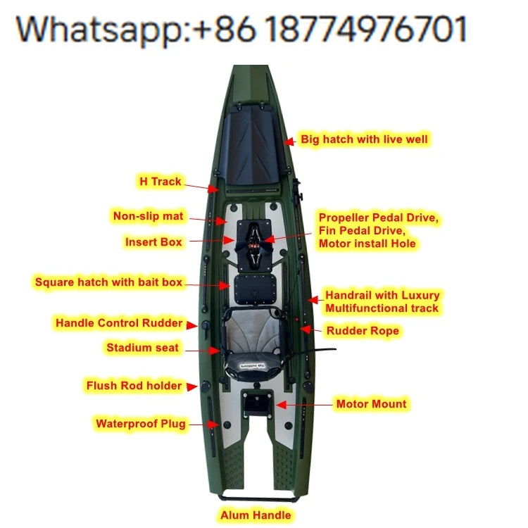 Outdoors 13ft Fish Skiff Dual Propeller Single Paddler Pedal Drive Ka 4m Motorized Sea Ka for River 2 Person Surfing