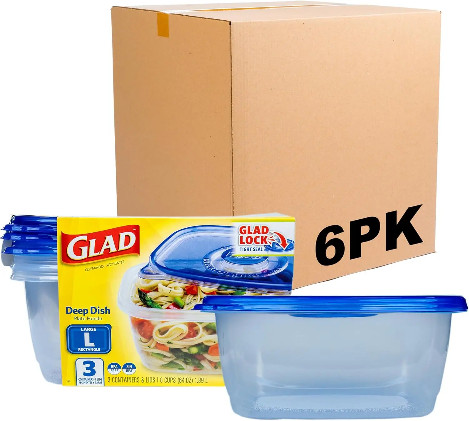 

Large Rectangle Food Storage Containers, Airtight Seal, Dishwasher & Microwave Safe, 64 oz Capacity, 6-Pack