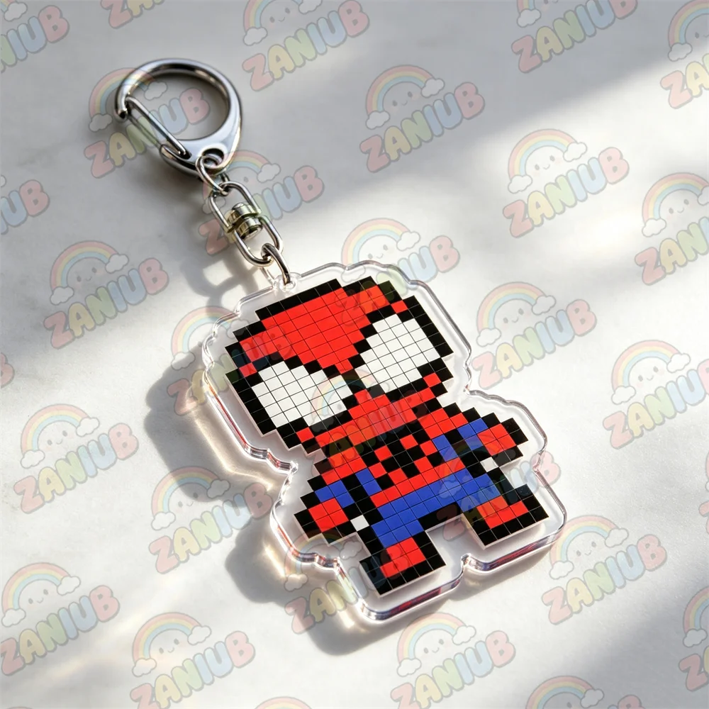 Popular Anime Superhero Pixel Keychains for Accessories Jewelry Manga Acrylic Key Ring Purse Phone Bag Charm Fans Friends Gifts