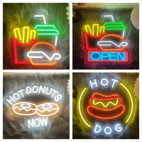 Hot Donuts Neon Led Sign Wall Hanging Hot Dog Hamburg Desserts House Decor Neon Lights USB Kitchen Restaurant Bar Open Neon Sign