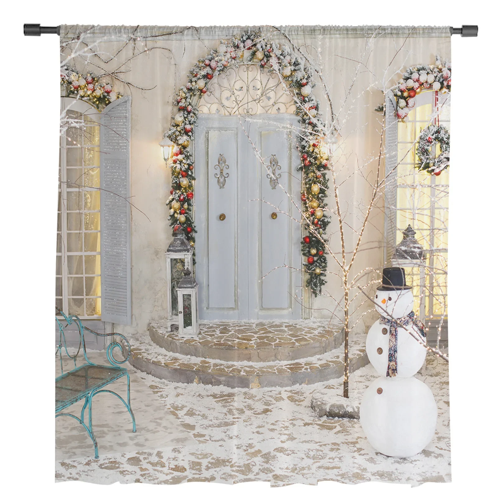 Christmas Snowman Door Balloon Modern Tulle Curtains for Living Room Bedroom Home Kitchen Window Sheer Curtains