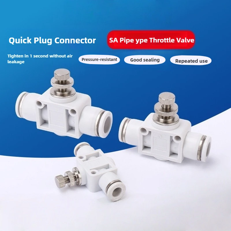 

3pc Air Flow Speed Control Valve Tube Water Hose Pneumatic Push In Fittings Throttle Valve SA 4-12mm