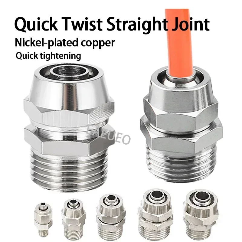 Fast Twist Joint PC Pneumatic Fitting Components 4 6 8 10 12mm Pipe Tube To 1/8 1/4 3/8 1/2 Copper Trachea Quick Screw Connector