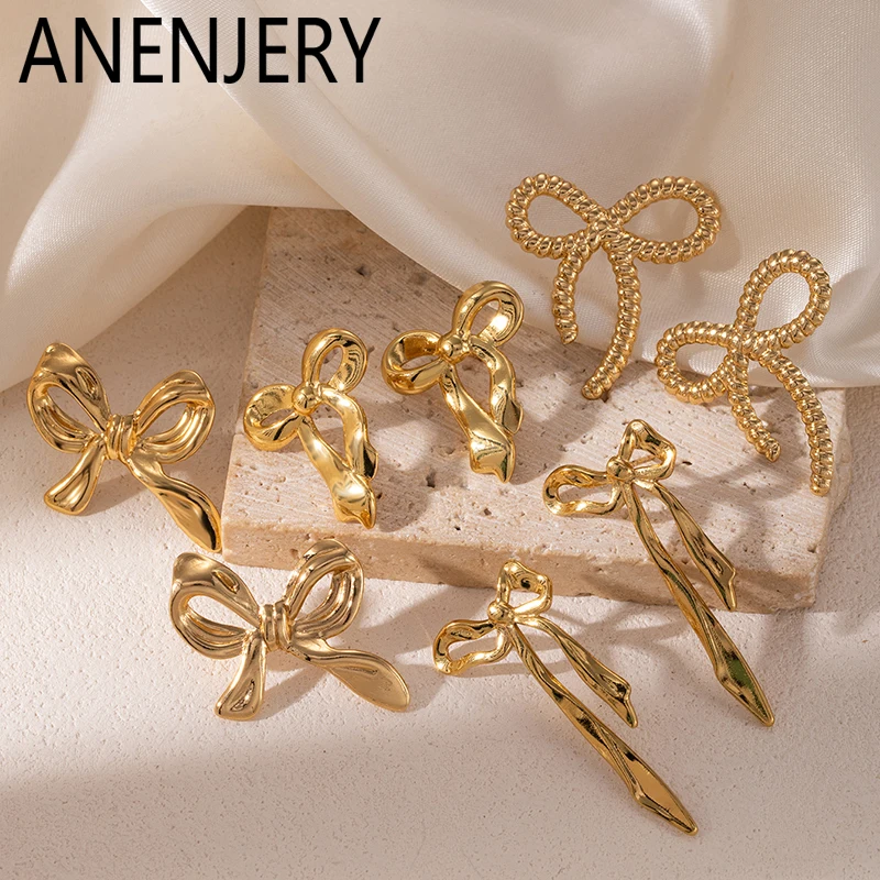 ANENJERY 316L Edelstahl Schleifenohrringe für Damen, französischer Vintage-Stil, elegant, süß, temperamentvoll, Schmuckgeschenke, Großhandel