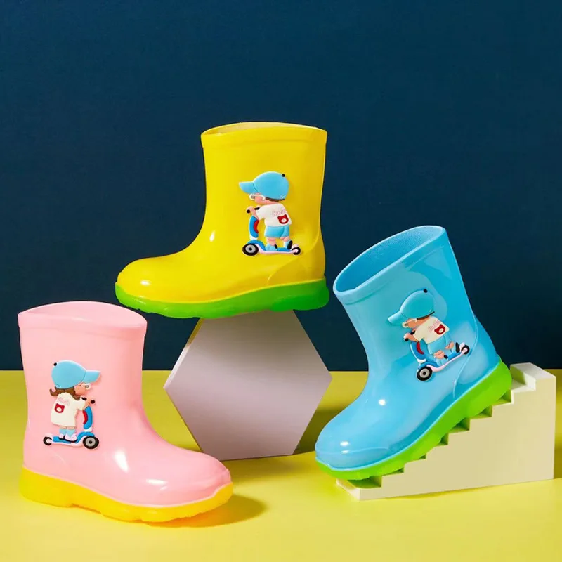 New 2023 Children Boys Girls Cartoon Rain Boots Waterproof PVC Rainboots Slip-resistant Kids Wellies For School