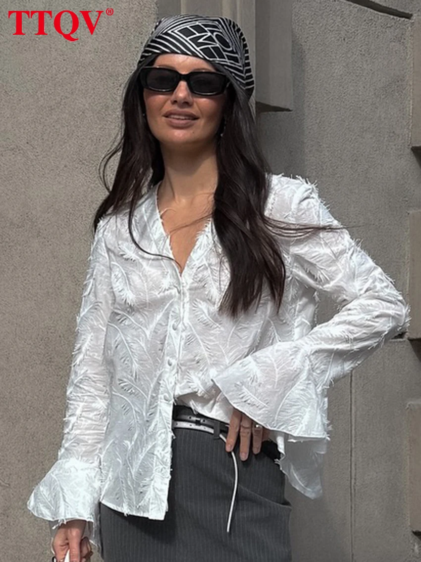 

TTQV Fashion Loose White Cotton Women's Blouse 2026 Autumn V-Neck Long Sleeve Lady Shirt Elegant Classic Top Female Clothing