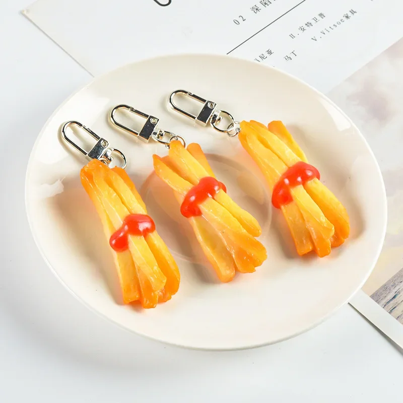 

PVC Simulation French Fries Keychain Fun Simulation Food Game Model Personalized Student Mobile Phone Bag Pendant Ornaments Gift