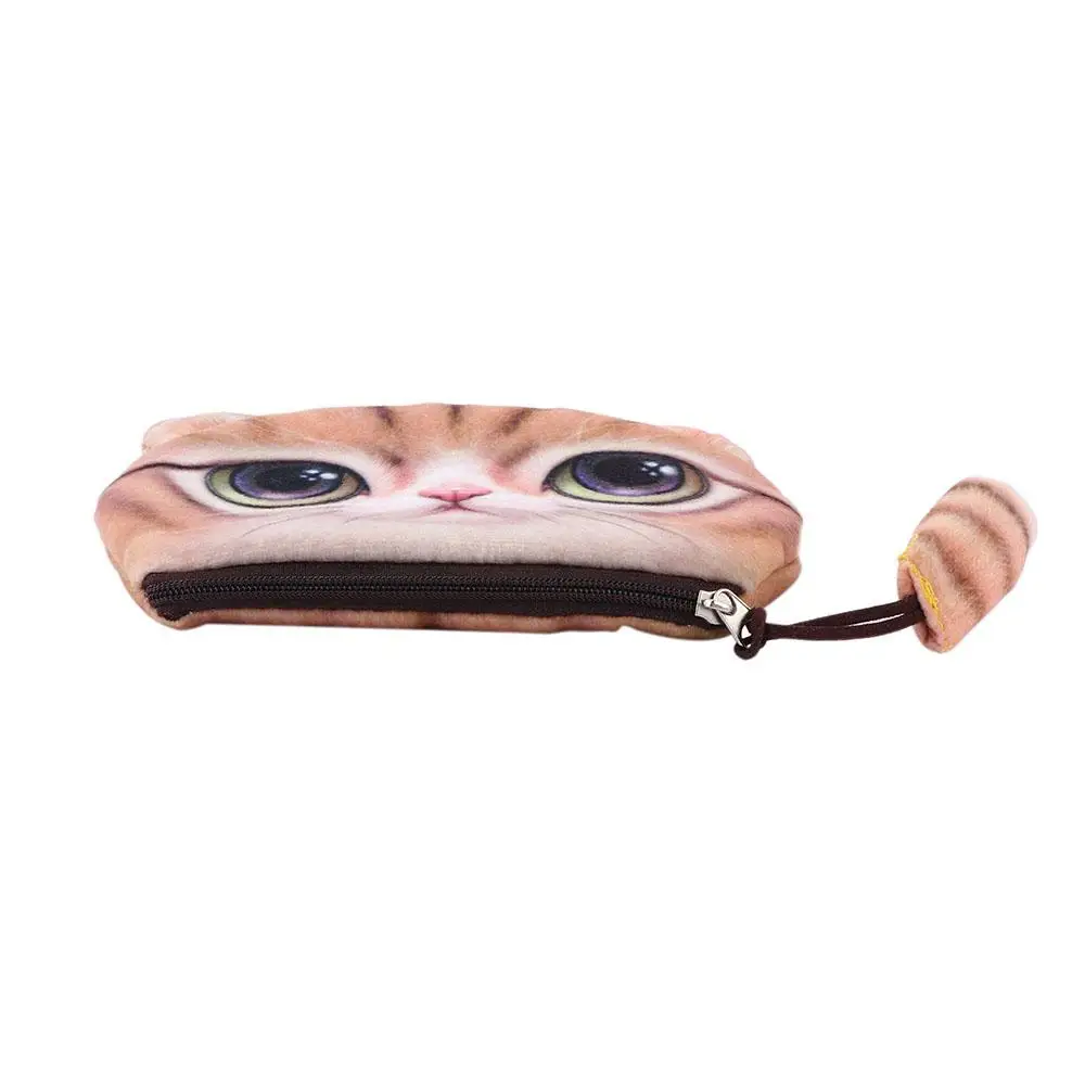 Porte-monnaie tendance pour femme avec fermeture éclair, motif chat de dessin animé à grande tête et petite queue, motif tête de chat 'Miau'