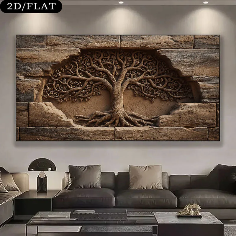 

2D/Flat Large Modern Brown Tree of Life Canvas Wall Art - Unframed Abstract Canvas Prints for Living Room, Office Decortion Gift