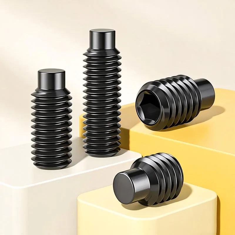 Black Grade 12.9 Hexagon Socket Set Screws DIN915 M2.5 M3 M4 M5 M6 M8 with Dog Point Grub Convex Headless for Hardware And Tools