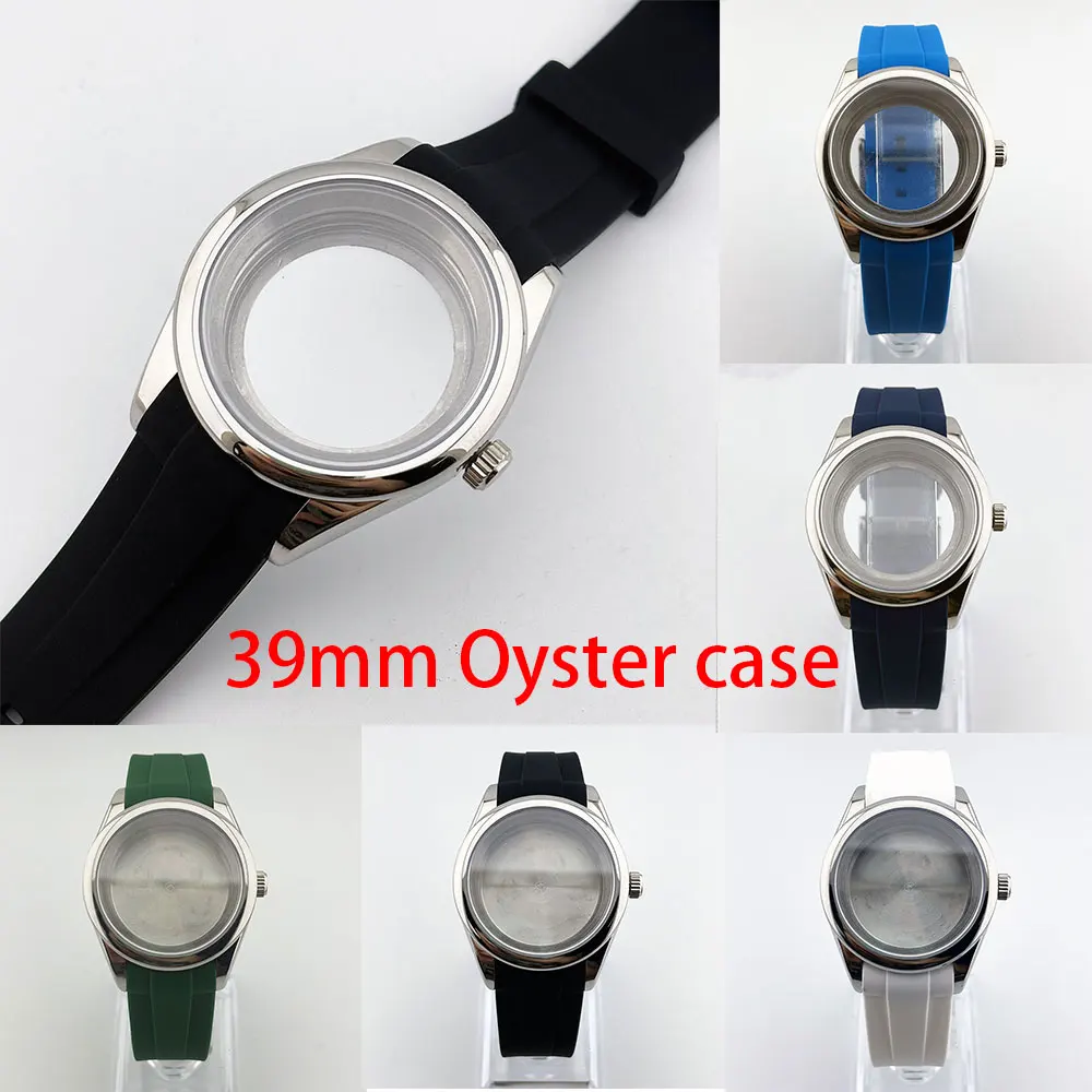 オイスターケース-39mm-透明-ステンレススチール製バックカバー-5気圧防水、nh35-nh36ムーブメント対応-ラバーストラップ