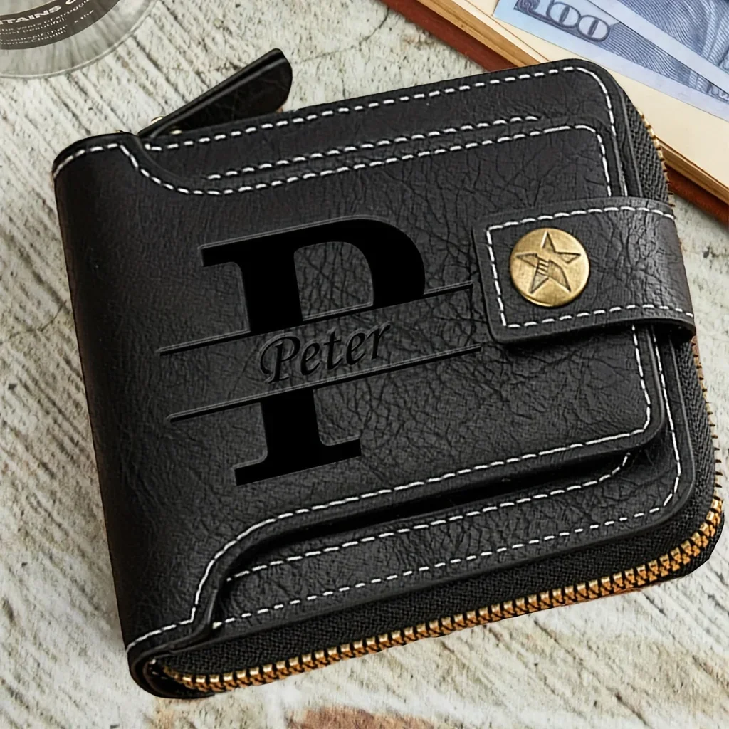 Customizable Personalized Name PU Leather Wallet for Men - Ideal Gift for Groomsmen Anniversary Father's Day Christmas
