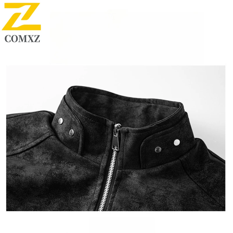 COMXZ New Men Leather Jacket Fashion Camping Multi Functional Coat Casual Hiking Lightweight Comfortable Streetwear Autumn Coats