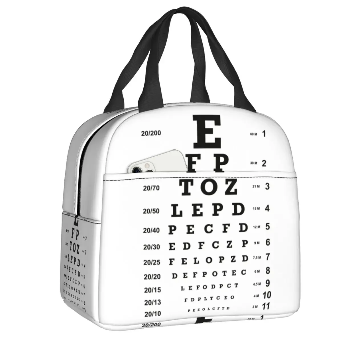 Custom Snellen Eye Chart Insulated Lunch Bag for Women Optometrist Ophthalmologist Thermal Cooler Lunch Box Office Work School
