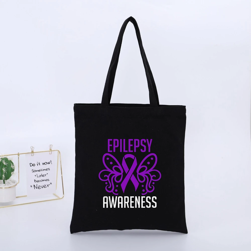 Women's Epilepsy Awareness Ribbon Graphic Canvas Tote Bag, Casual Style for Daily Use and Awareness Events