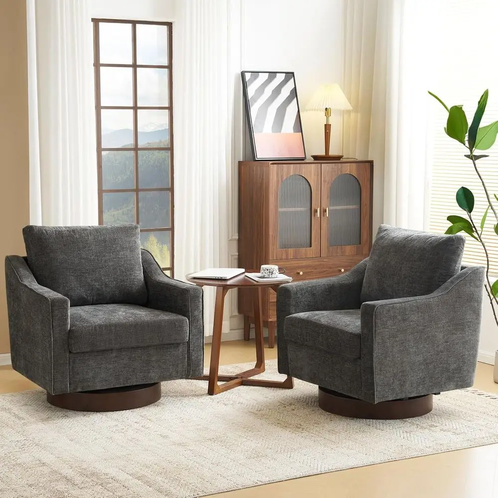 -Century ern Swivel Accent Chairs Set o 2, 360°Upholstered Armchairs, Home Soa with Track Arms or Living Room, Bedroom, Reading