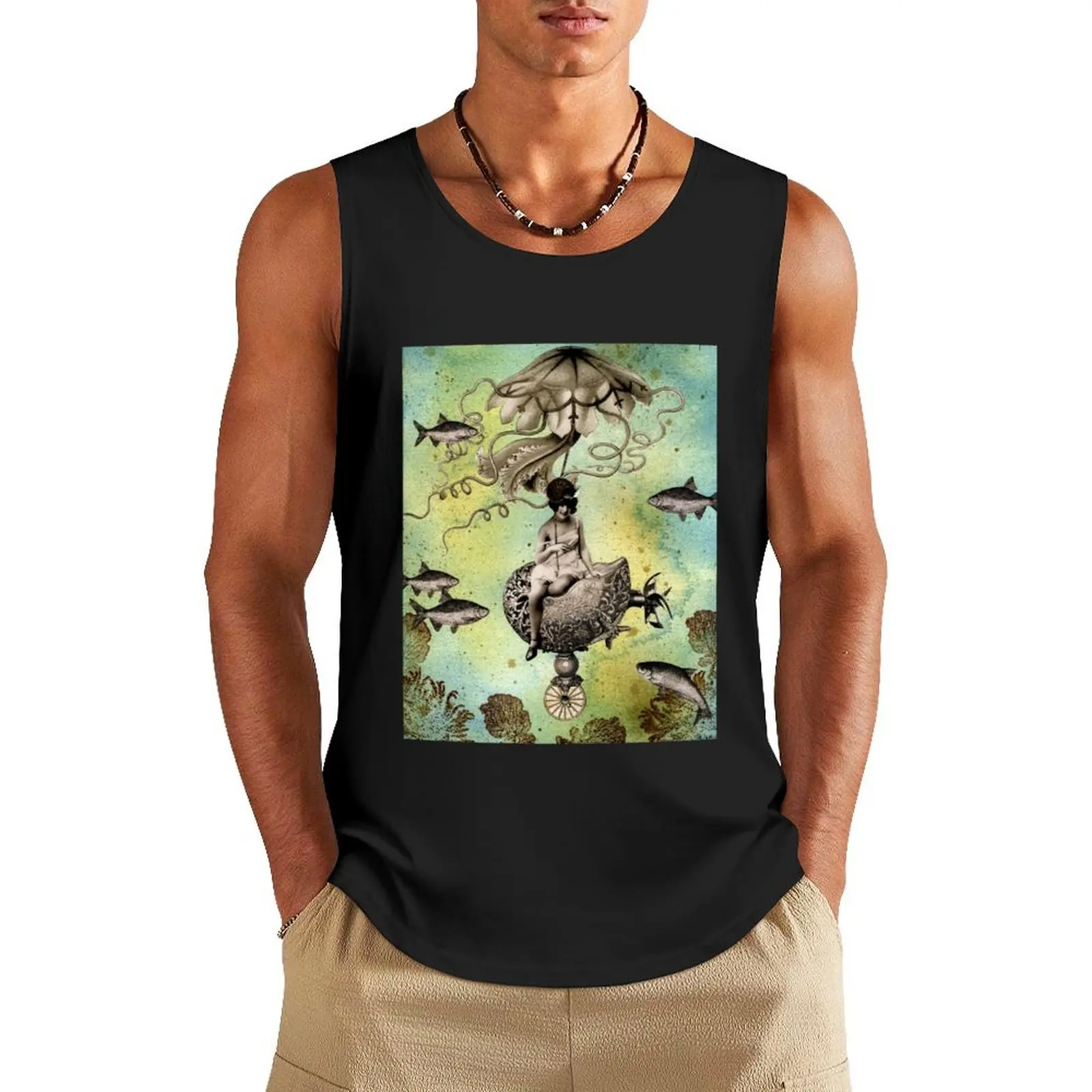 Undersea Steampunk: Aurelia & her Jelly Cruiser Tank Top muscular man sleeveless vests Male clothes