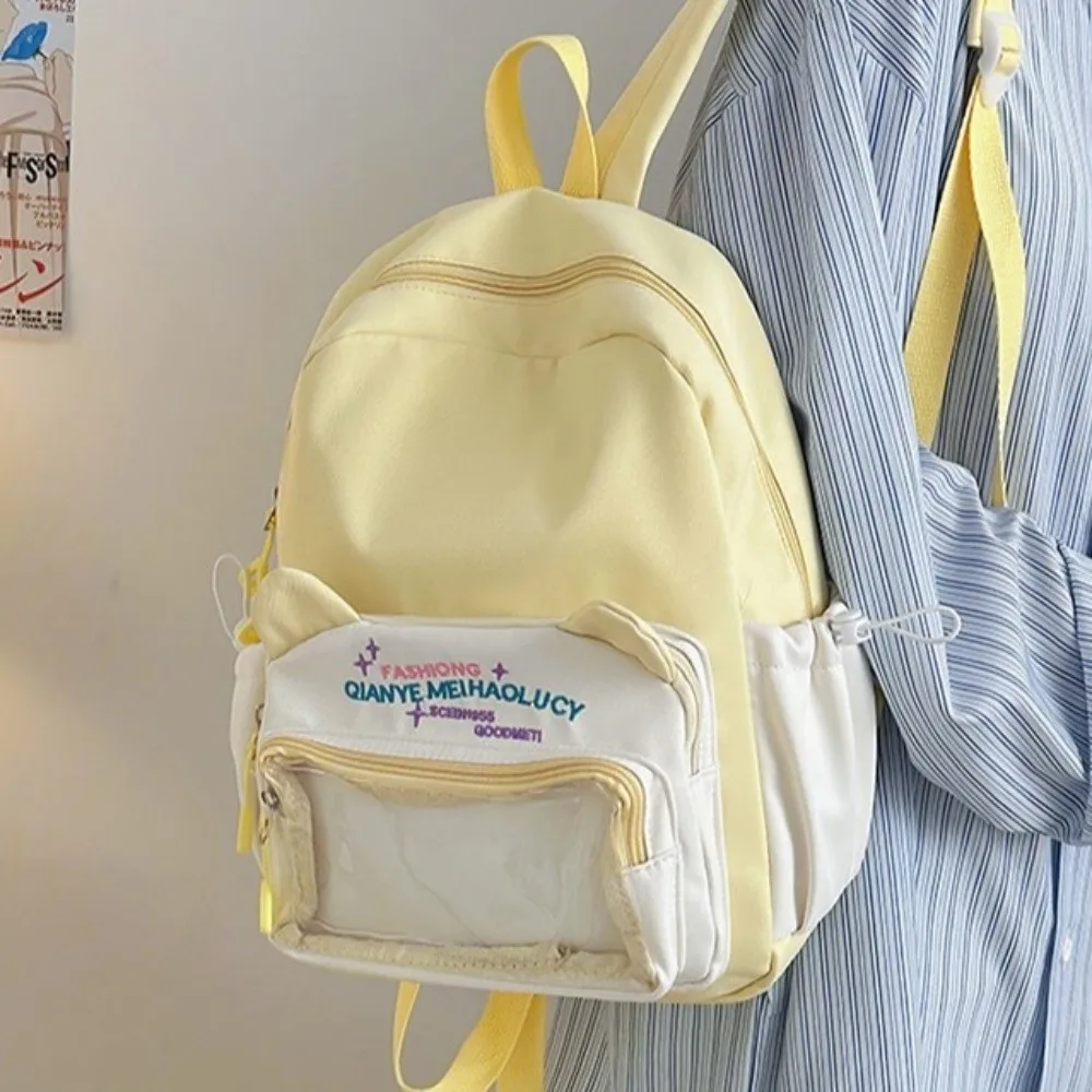 

Multiple Pockets Transparent Pocket Backpack Nylon Color Matching Student School Bag Shoulders Bag PVC Large Capacity Daypack