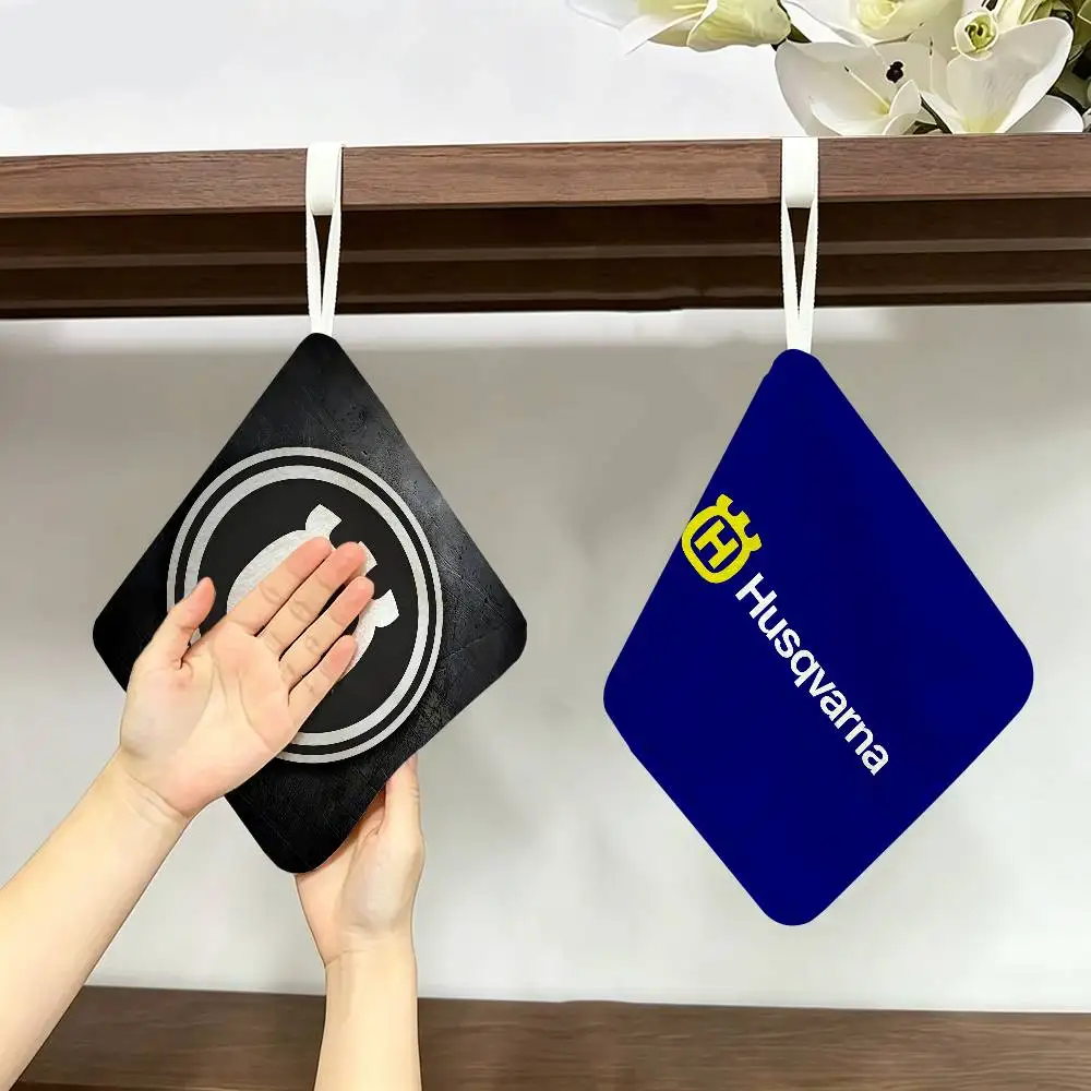 H-Husqvarnas Logo Hanging Kitchen Towel, Polyester Cotton Fabric, Absorbent Hand Wiping Towel for Home Dormitory