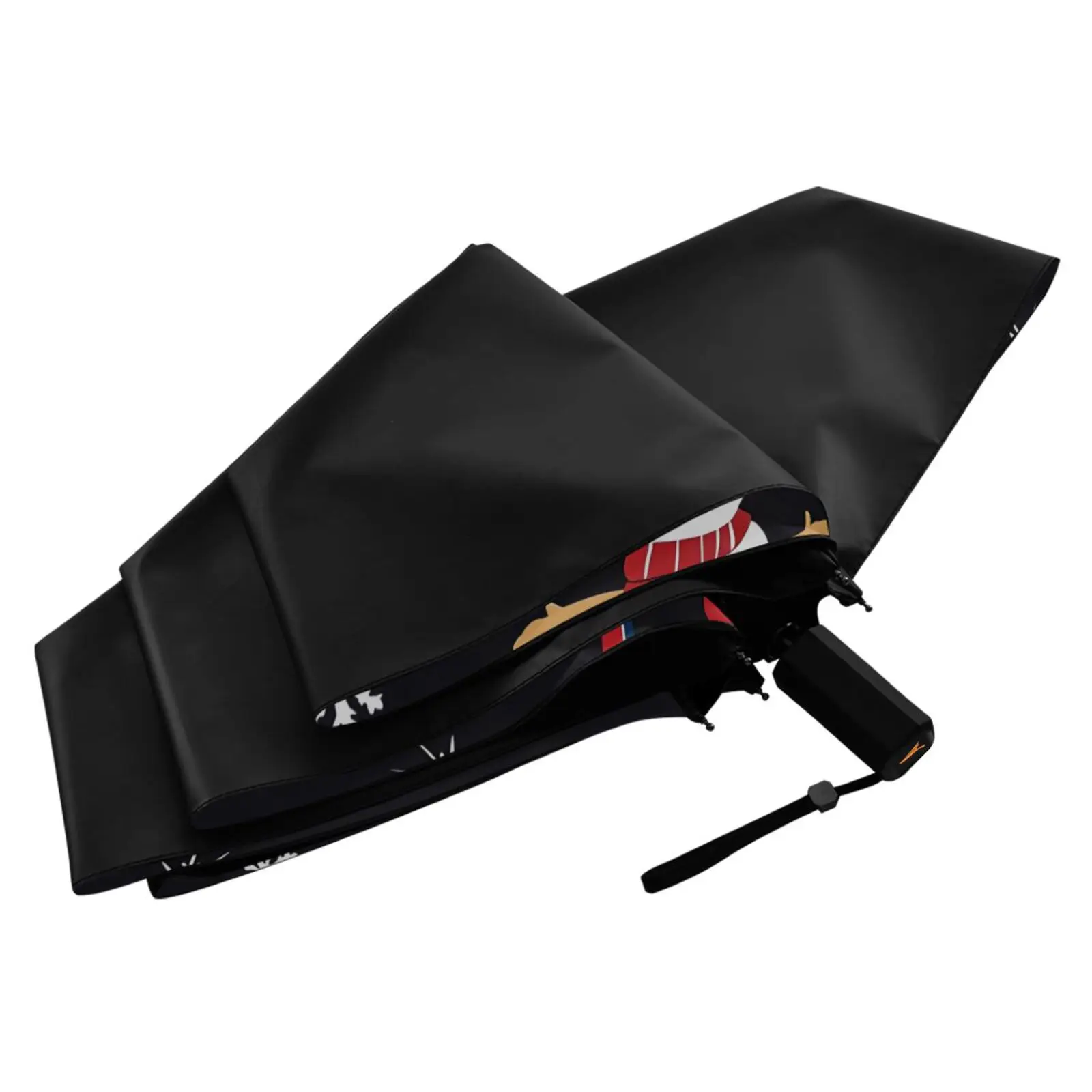 Three Folding Umbrella Parasol Women Anti-UV Sun Protection Umbrella Outside Black Coating 6 Ribs Santa Claus print