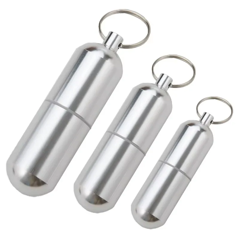 1/3/5pcs Key Chain Silver Aluminum Alloy Cigarette Box Waterproof Cigarette Case Pill Toothpick Capsule Holder With Keychain Men