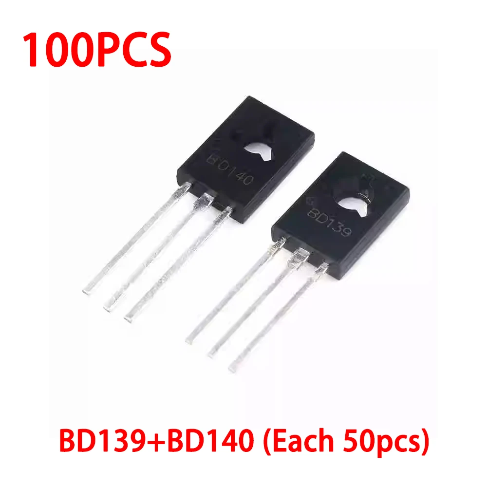 100PCS BD139 BD140 Power Transistor Kit (50PCS Each) NPN PNP TO-126 80V 1.5A for Arduino DIY Electronics Projects Circuit Board