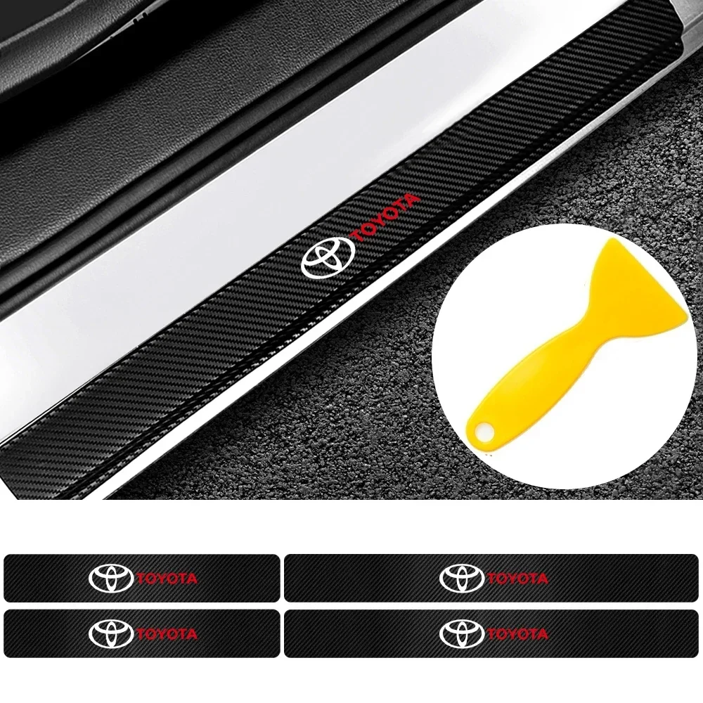 4Pcs Anti Scratch Car Carbon Fiber Door Threshold Badge Stickers For Toyota Rav4 Corolla Camry Aqua Yaris Cross Auris TRD Hilux