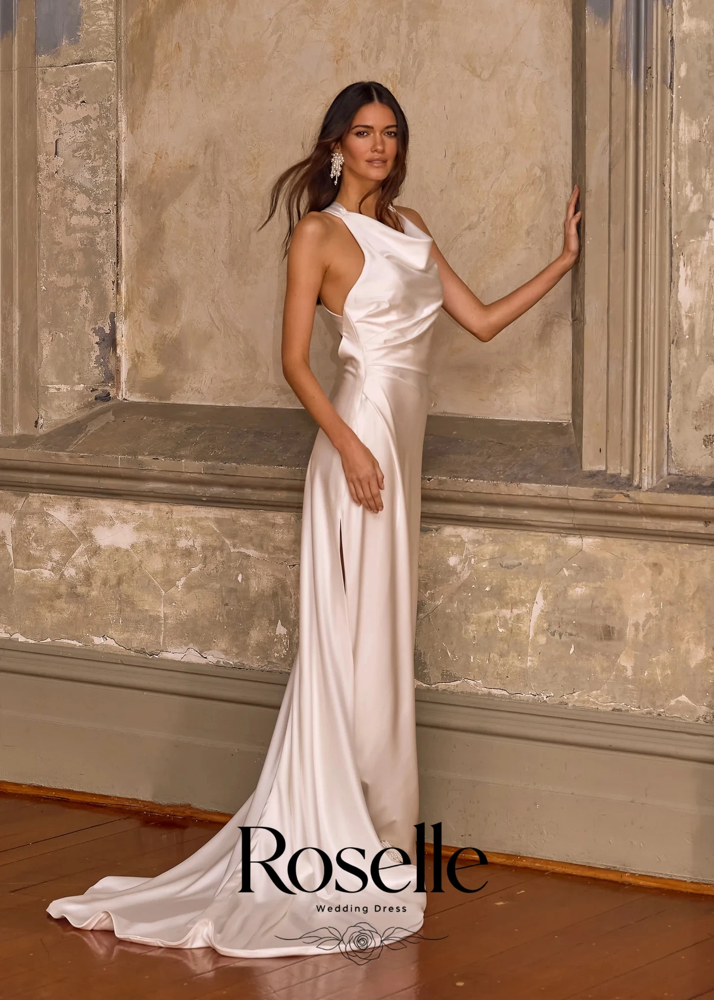 ROSELLE Simple Halter Sleeveless Wedding Dress Open High Side Slit Back Sheath Elegant  2026 Bridal Customized свадебное платье