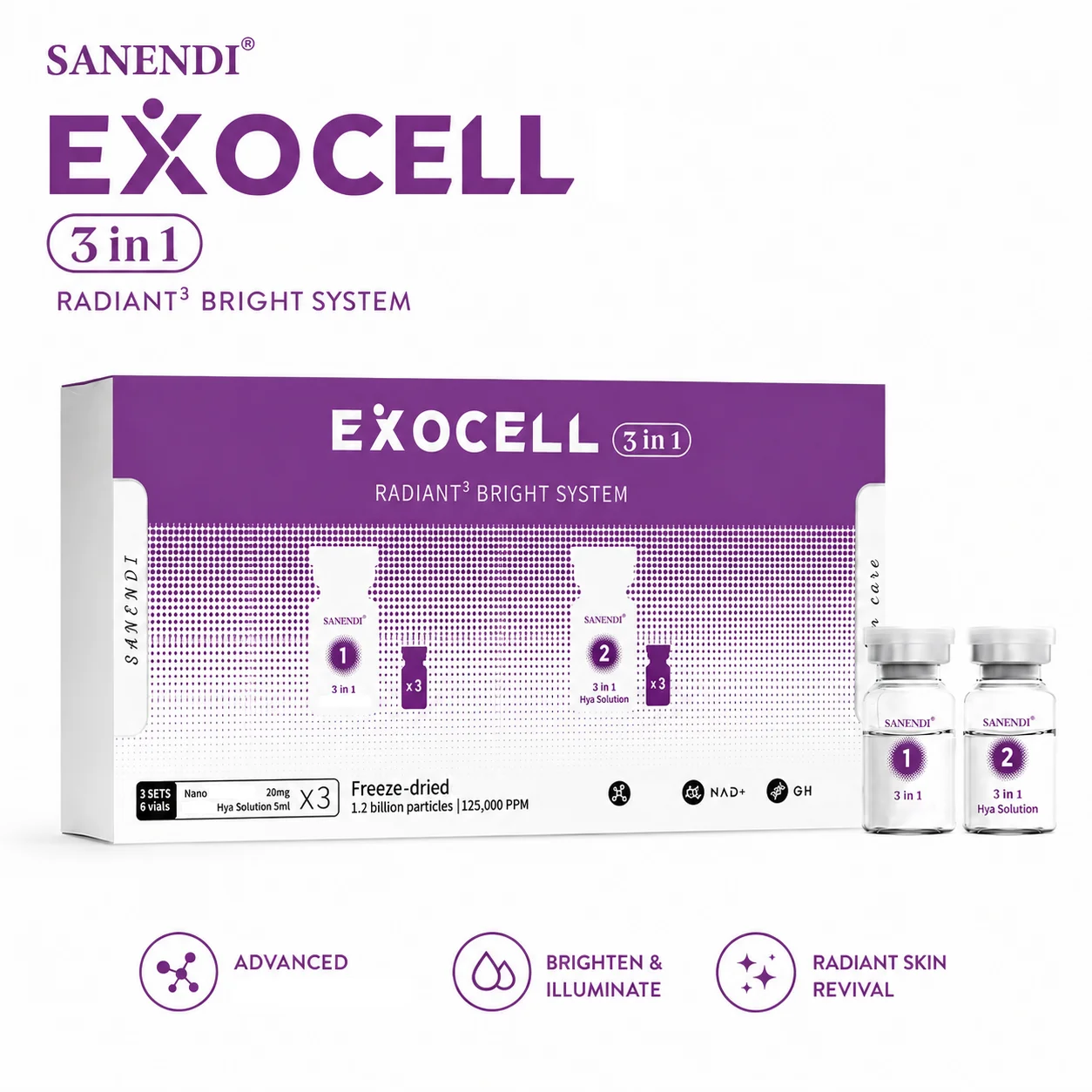 6Vial Korean Skin Care Exocell 3 In 1 NAD+ Serum Hydration Brighting CICA Facial Care Liquid Solution SANENDI Beauty 2026 Newest