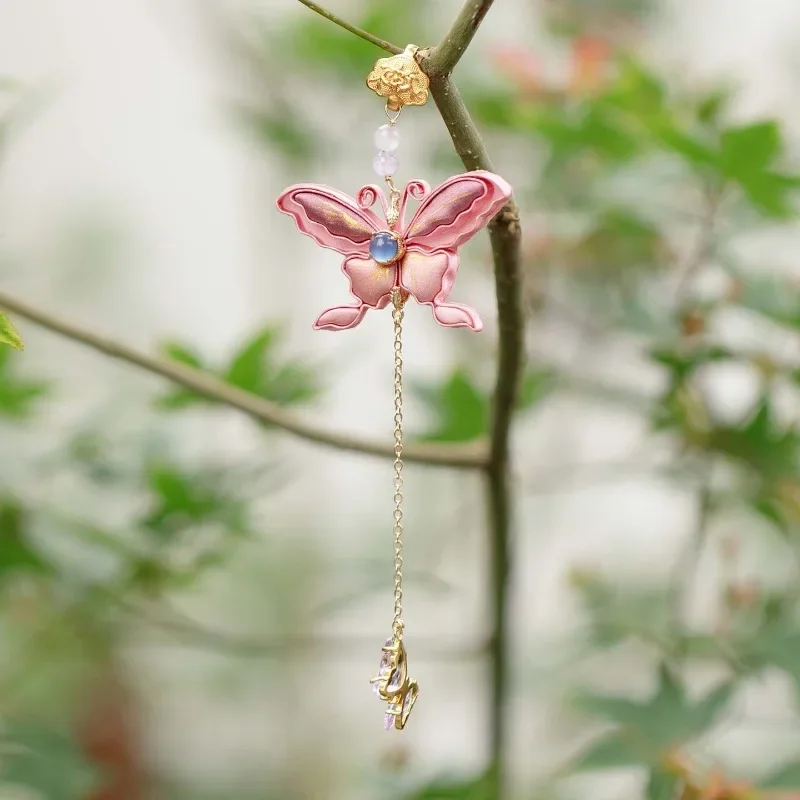 Pink fabric angel cloud butterfly, chest pendant exquisite lady, brooch high-end new Chinese style, clothing accessories